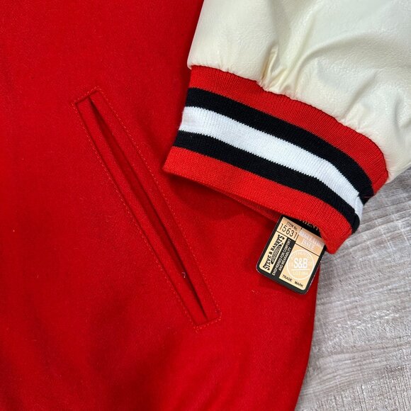 NWT Steve & Barry’s University Sportswear Varsity Jacket XXL Red/ Ivory "Cocks" - Picture 3 of 15